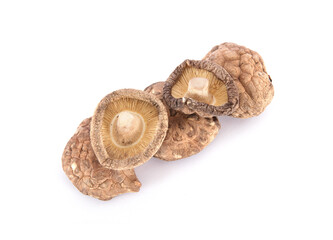 A pile of dried mushrooms on white background