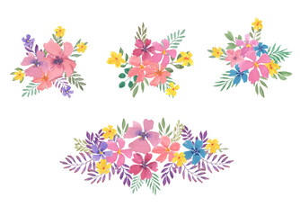 Watercolor flowers arrangement set