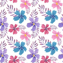 Fototapeta na wymiar Beautiful colorful floral watercolor seamless pattern