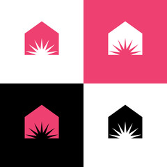 House with sun logo design, vector illustration design