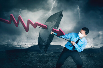 Young businessman attacked by declining arrow