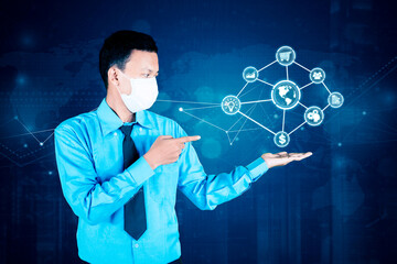 Young businessman showing virtual of RPA system