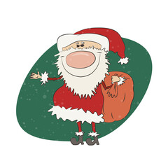 Vector illustration funny santa with big nose and gifts 