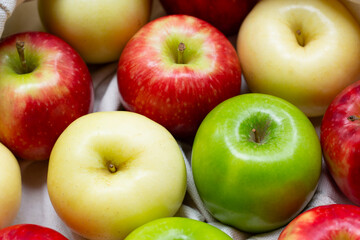 Fresh and juicy apples in cloth bag