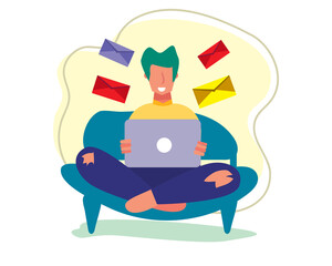 young man checking an email concept vector illustration in flat style