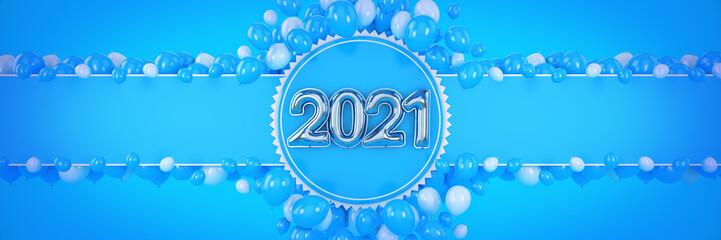 Numbers for Happy New Year 2021. Helium balloons, foil numbers. Christmas 2021 balloons. 3d rendering