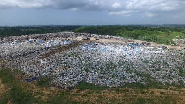 Aerial view of huge Duquesa landfill in Santo Domingo. Dominican Republic