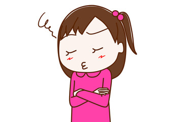 口をとんがらかしてうーんと考え込む少女