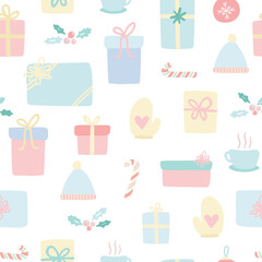 Vector Christmas Holiday Gift box Presents Seamless Pattern