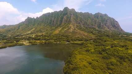 Fototapeta na wymiar Aerial Molii Pond, Kualoa, OAHU, Hawaii