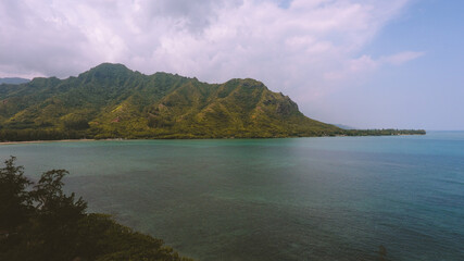 Fototapeta premium Aerial photography of Kahana bay, Oahu, Hawaii