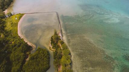 Aerial photography of Kahana bay, Oahu, Hawaii