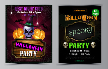 Halloween party flyer set vector