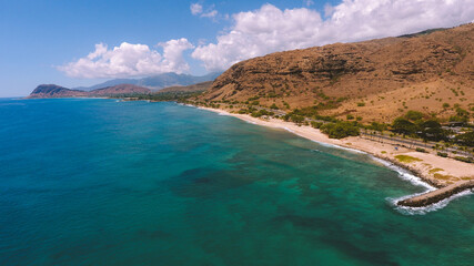 Aerial Hawaiian Electric Beach Park, West Oahu coastline, Hawaii
