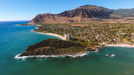 Aerial Makaha, West Oahu coastline, Hawaii