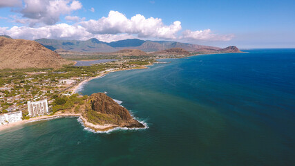 Naklejka premium Aerial Makaha, West Oahu coastline, Hawaii