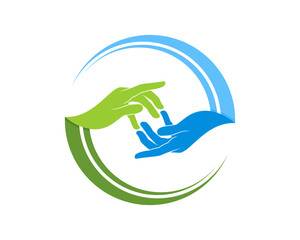 Circular helping hands with blue and green color