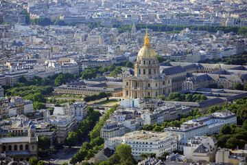 Dome of les Invalides church in Paris, Eiffel Tower view.Paris, France