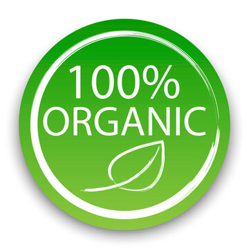 Vector icon 100 percent organic product. Natural vegan product label. Food certification symbol. Stock image. EPS 10.