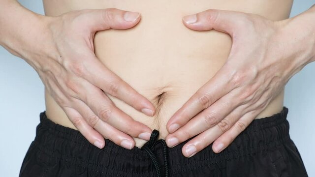 Men have stomach aches from enteritis or enteritis, health and medical concepts.