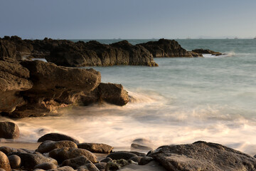 rocky beach at sunset
