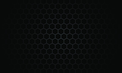 Black background. Dark hexagon carbon fiber texture. Navy blue honeycomb metal texture steel background. Web design template vector illustration EPS 10.