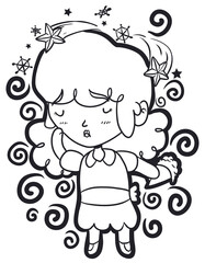 Girl with Dizzy Effect due Brain Freeze, Vector Illustration