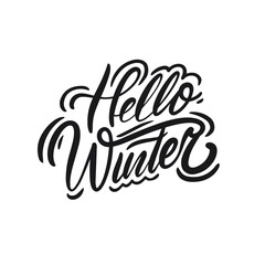 "Hello Winter" in bold black font stands out against a crisp white background, welcoming the season with its elegant simplicity.