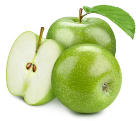 Fresh organic green apple with leaves