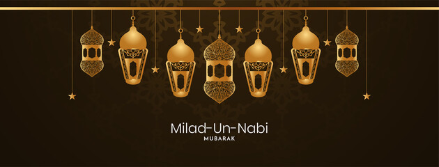 Milad un Nabi mubarak banner with lanterns