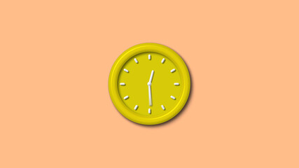 New yellow color 3d wall clock isolated on brown light background, Counting down 3d wall clock