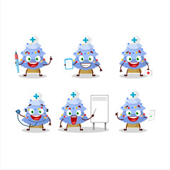 Doctor profession emoticon with blue christmas tree cartoon character