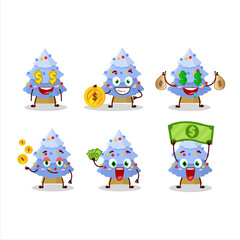 Blue christmas tree cartoon character with cute emoticon bring money