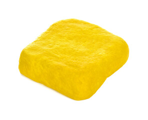 Yellow Tofu isolated on white background.
