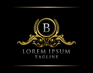 Luxury Boutique B Letter Logo. Luxury Badge Gold design for Boutique, Royalty, Letter Stamp,  Hotel, Heraldic, Jewelry, Restaurant, Wedding.