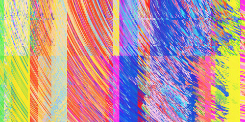 Multicolor Distortion Screen Texture. Colorful Noise Background. Glitch Art Backdrop. Distorted...