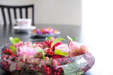 リビングルームのフラワーアレンジ