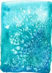 Watercolor hand drawn background in blue turquoise green colors. Abstract painting. Great for greeting card, invitations, design