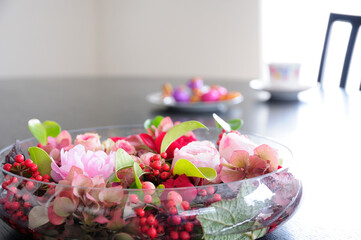 リビングルームのフラワーアレンジ