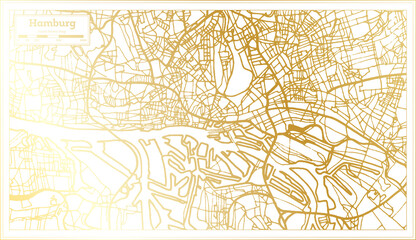 Hamburg Germany City Map in Retro Style in Golden Color. Outline Map.