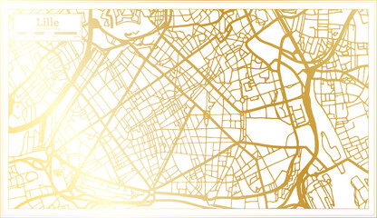 Lille France City Map in Retro Style in Golden Color. Outline Map.