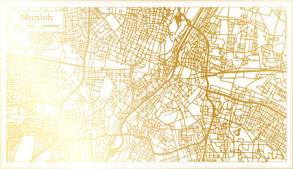 Munich Germany City Map in Retro Style in Golden Color. Outline Map.