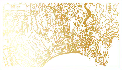 Nice France City Map in Retro Style in Golden Color. Outline Map.