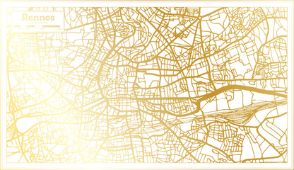 Rennes France City Map in Retro Style in Golden Color. Outline Map.