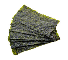 Japanese food nori dry seaweed sheets on white background © pranom