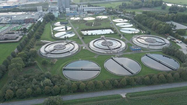 Aerial Overview Of Basins Of Water Treatment Plant