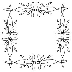 flower floral ornament frame border sketch hand drawn doodle. space for text, template card, invitation, vector, monochrome, minimalism