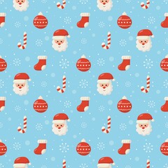 christmas characters seamless pattern on blue background. vector Illustration.