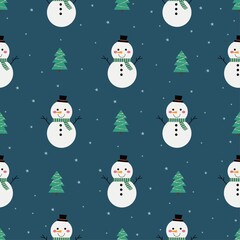 christmas seamless pattern with snowman isolated on blue background. vector Illustration.