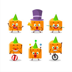 Cartoon character of pumpkin cake with various circus shows